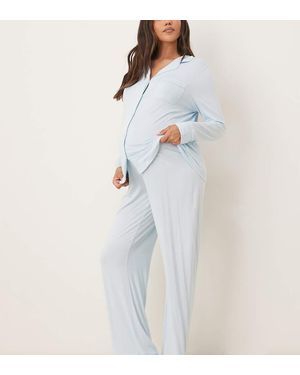 ASOS Asos Design Maternity Super Soft Long Sleeve Shirt & Trouser Pyjama Set - White
