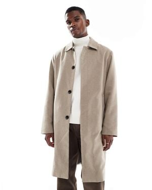 Jack & Jones Wool Look Longline Overcoat - Natural