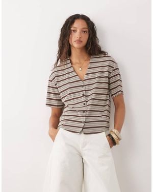 Threadbare Ribbed Jersey Short Sleeve Top - Brown
