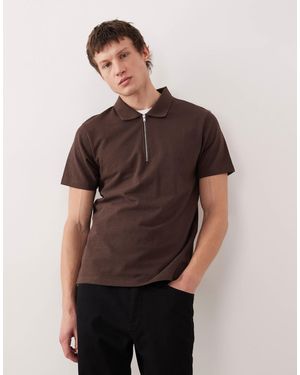 ASOS Polo With Quarter Zip - Brown