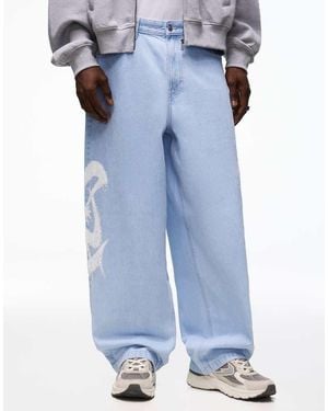 Bershka Printed Super baggy Jeans - Blue