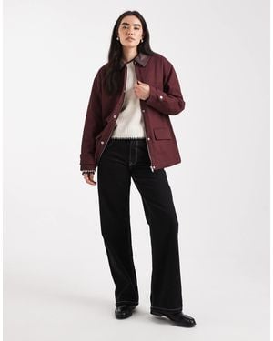 4th & Reckless Faux Leather Woven Detail Collar Workwear Jacket - Red