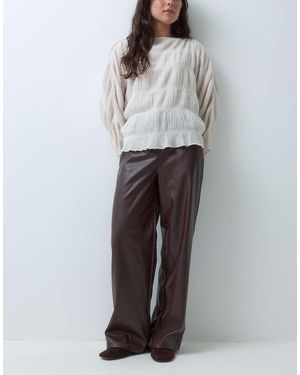 New Look Faux-leather Wide Leg Trousers - Grey