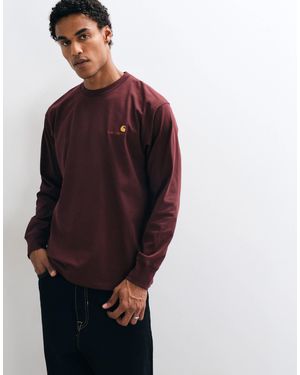 Carhartt American script t-shirt à manches longues en bordeaux foncé - Rouge