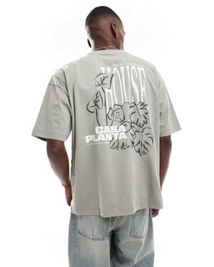 ASOS T-Shirt Oversize Grigia Con Stampa Grafica Di Fiori - Grigio