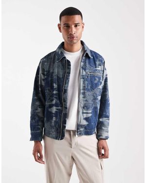 HUGO Hugo Wylie Indigo Camo Zip Front Denim Jacket - Blue