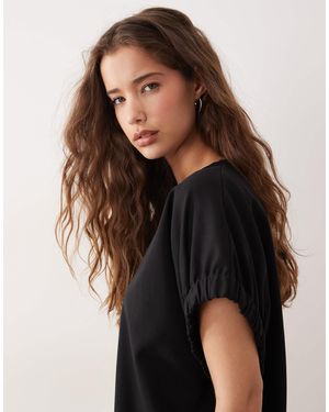 ARKET Rich Cotton Short Elastic Sleeve Top - Black