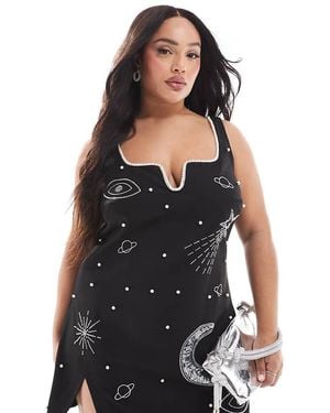 Renee Studio Plus X Michelle Nayla Exclusive Celestial Sequin And Pearl Embellished Side Slit Mini Dress - Black