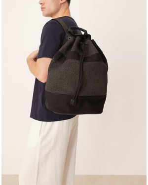 Mango Mochila Negra De Tejido Texturizado De Mezcla De Algodón De - Negro