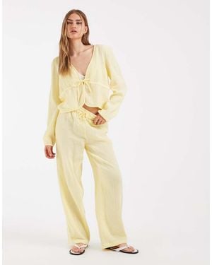 Pieces Crinkle Cotton Wide Leg Trousers Co-ord - White