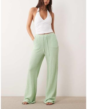 Vila Tie Waist Textured Jersey Trousers - Green