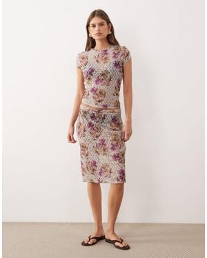 ASOS Co-Ord Low Rise Printed Lace Knee Length Skirt - Pink