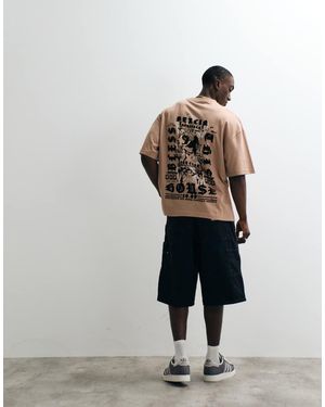 River Island Oversized T-Shirt Met Geflockte Renaissanceprint - Naturel