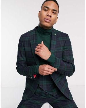 Twisted Tailor Giacca Da Abito Super Skinny A Quadri Scozzesi Con Catena - Verde