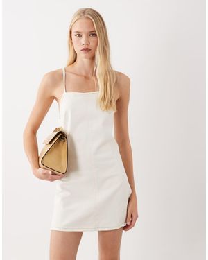 ASOS Denim Mini Jurk Met Vierkante Hals - Wit