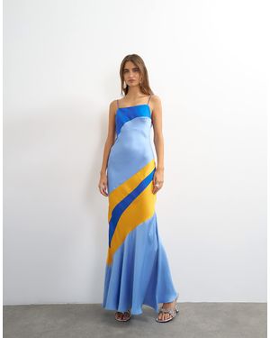 TOPSHOP Contrast Cut About Maxi Satin Dress - Blue