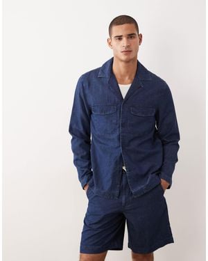 Mango 100% Linen Long Sleeve Denim Look Shirt - Blue