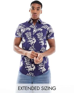 ASOS Camicia Slim Elasticizzata Con Stampa A Fiori - Blu