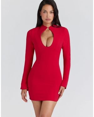 House Of Cb Lotus Crepe Keyhole Silhouette Mini Dress - Red