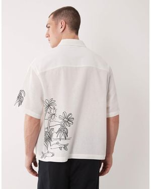 ASOS Boxy Oversized Shirt With Linen And Back And Sleeve Print - Natural