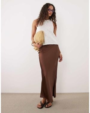 New Look Satin Bias Midi Skirt - Natural