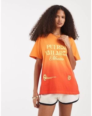 ASOS V-neck Boxy T-shirt With Puerto Vallarta Embroidery - Orange