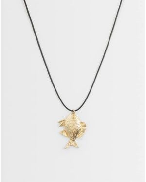 ASOS Black Corded Necklace With Statement Fish Pendant - Metallic