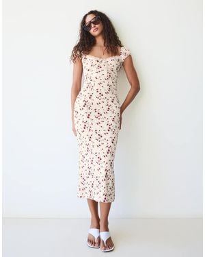 Bershka Lace Crinkle Midi Dress - White