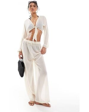 ONLY Completo Da Spiaggia Crema Con Top Allacciato Sul Davanti E Pantaloni - Bianco