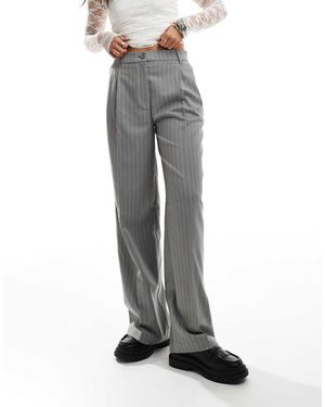 Monki Pantaloni Sartoriali A Vita Alta Grigi Gessati - Grigio