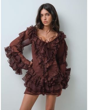 ASOS Playsuit aus spitze mit langen ärmeln und rüschen - Braun
