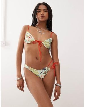 Reclaimed Vintage Bikini Bottom With Skinny Contrast Straps - Multicolour