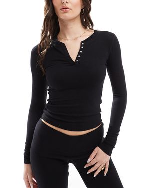 Cotton On Sleep Recovery Henley Long Sleeve Top - Black