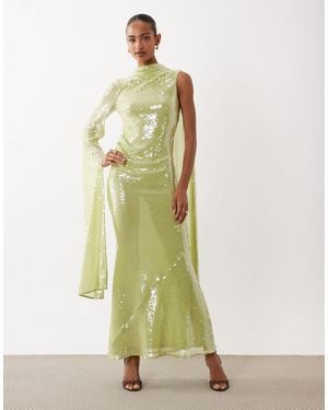 ASOS Sequined High Neck One Sleeve Maxi Dress - Green