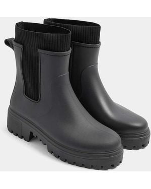 Yours Clothing Wide Fit Faux Leather Wellington Boots - Black