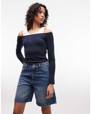Collusion Loose Denim Jorts - Blue