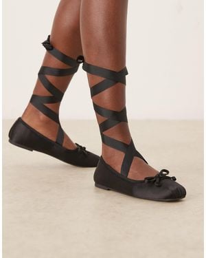 ASOS Lorene Bow Detail Tie Leg Ballets - Brown