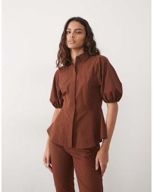 Miss Selfridge Peplum Short Sleeve Shirt Co-ord - Brown