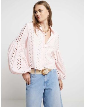 River Island Broderie Puff Sleeve Shirt - White