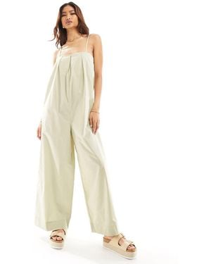 ASOS Pleated Square Neck Wide Leg Jumpsuit - White