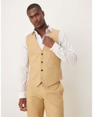 ASOS Linen Blend Slim Suit Waistcoat - Natural