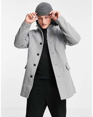 SELECTED Wool Coat With Funnel Neck - Gray
