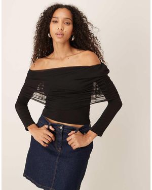 Gina Tricot Off The Shoulder Mesh Top - Black
