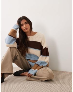 Jdy Gestrickter pullover mit en und blauen streifen - Braun