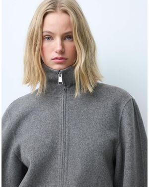 & Other Stories Wool Rich Funnel Neck Jacket With Volume Sleeve - Gray