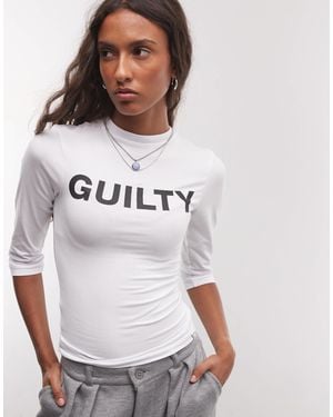 Collusion Guilty Slogan 3/4 Sleeve Fitted Top - White