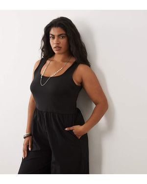 Nobody's Child Cotton Rich Strappy Square Neck Wide Leg Jumpsuit - Black