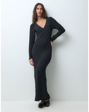 Pieces V Neck Textured Maxi Dress - Blue