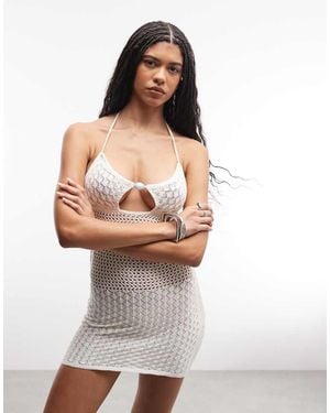 I.AM.GIA Kaci Halterneck Crochet Keyhole Cutout Detail Mini Dress - White