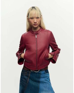 Desigual Chaqueta Roja Combinada De Efecto Cuero - Rojo